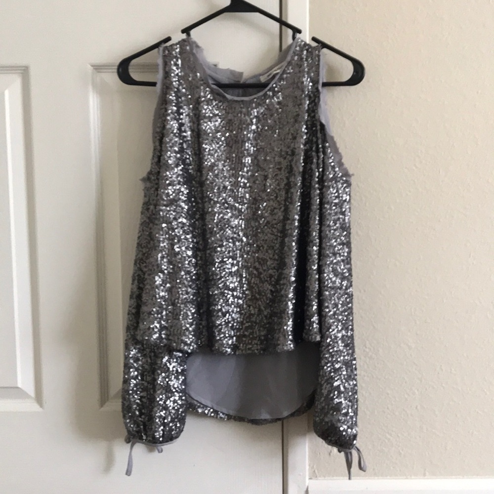 Avec Les Filles sequined cold shoulder top
